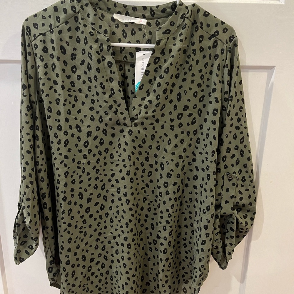 Lush Green Boxy 3/4 Sleeve Blouse with Mandarin Collar